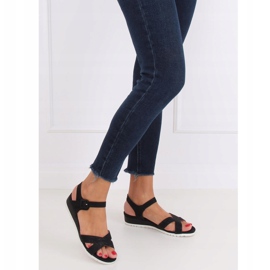 Sandalias negras con tacón de cuña baja NS115P Negro 2