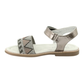 American Club Sandalias de niñas de cuero inserto metálico de plata con lentejuelas GC07/20 1