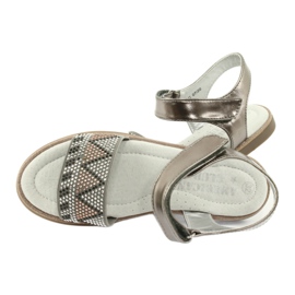American Club Sandalias de niñas de cuero inserto metálico de plata con lentejuelas GC07/20 4