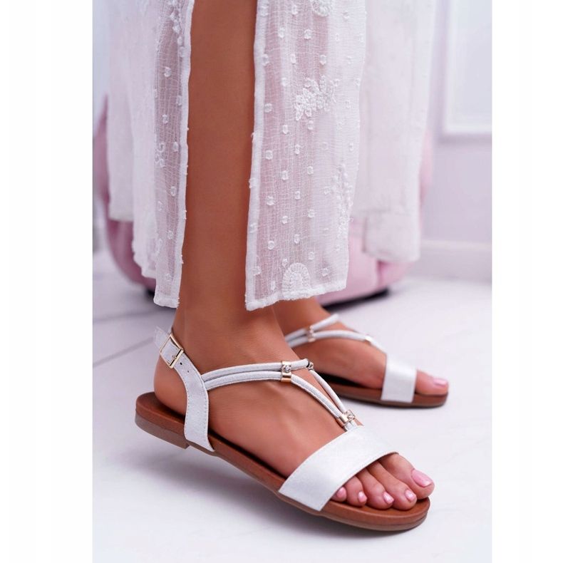 S.Barski Sandalias Planas de Mujer con Tiras y Circonita Plata Madeline gris 1