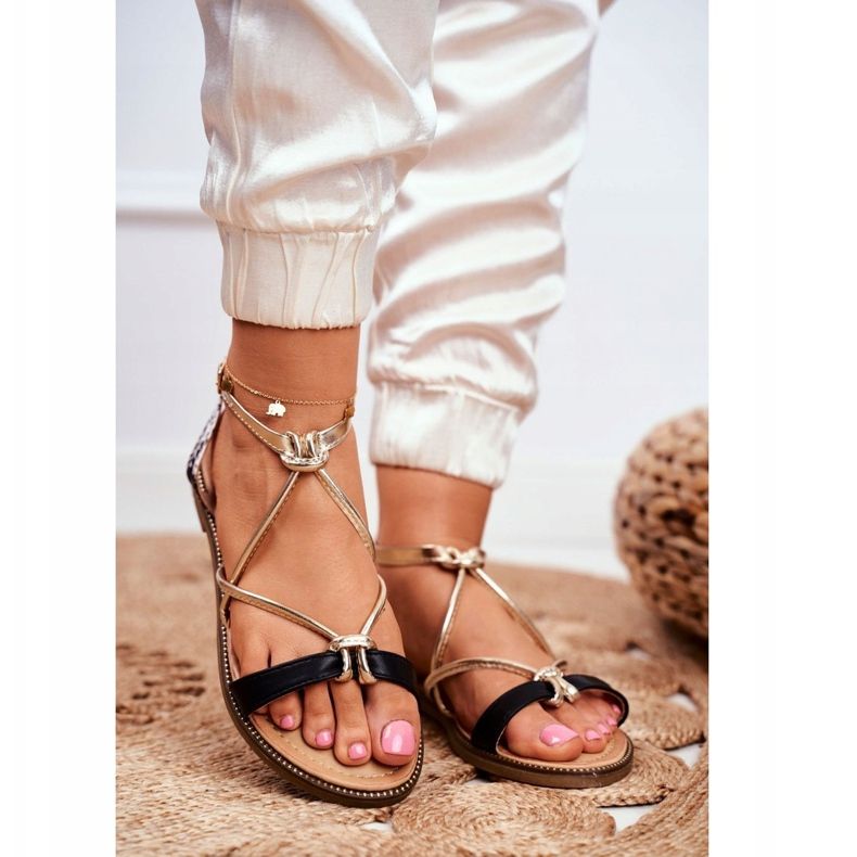 S.Barski Sandalias Mujer Planas Negras y Doradas Barski Samim negro amarillo 1