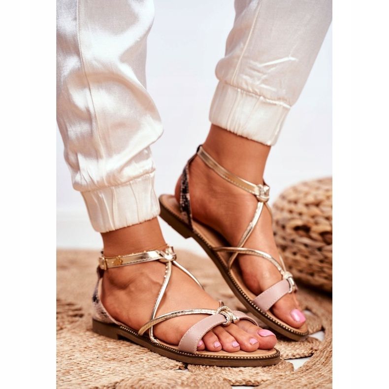 S.Barski Sandalias Mujer Planas Beige y Dorado Barski Samim 1