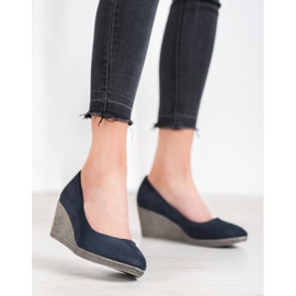 Goodin Zapatos de tacón de ante con cuña azul marino azul 1