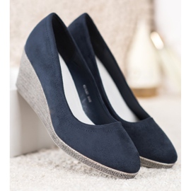 Goodin Zapatos de tacón de ante con cuña azul marino azul 4