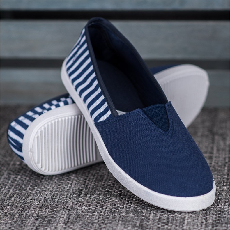 SHELOVET Slipons azul marino con rayas 1