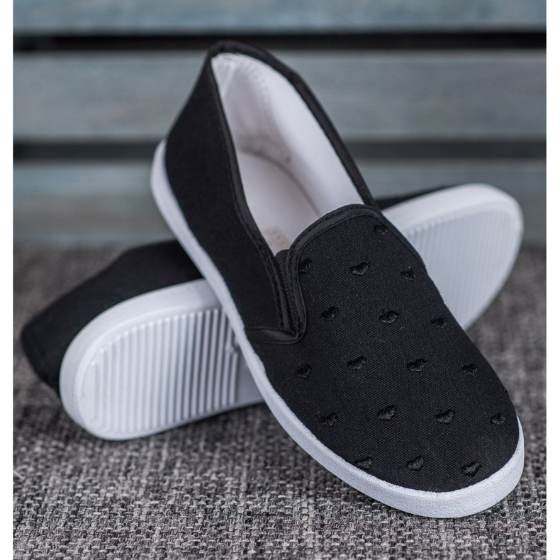 SHELOVET Slipons negros en corazones 1