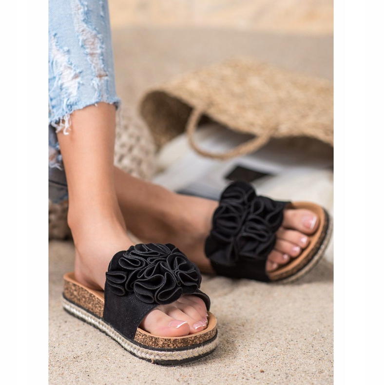 Pantuflas Cómodas Con Flores VINCEZA negro 1 Pantuflas Cómodas Con Flores VINCEZA negro 1