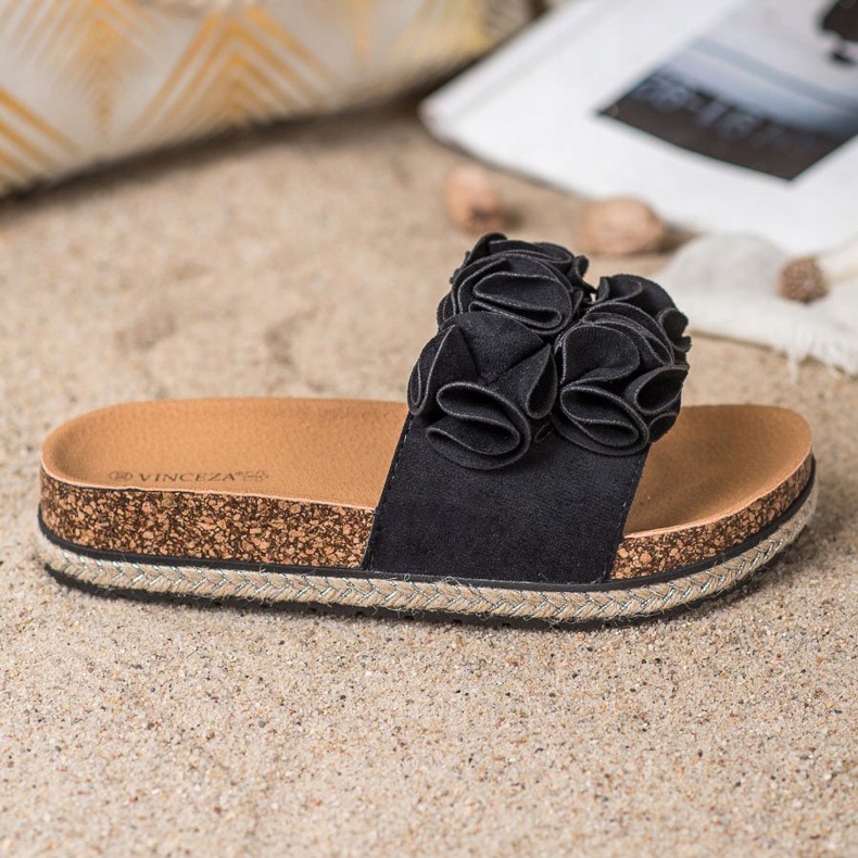 Pantuflas Cómodas Con Flores VINCEZA negro 2 Pantuflas Cómodas Con Flores VINCEZA negro 2