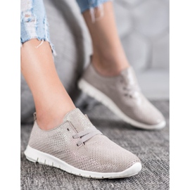 Zapatos de piel con purpurina VINCEZA beige 3