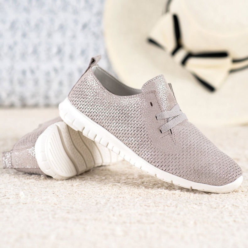 Zapatos de piel con purpurina VINCEZA beige 2