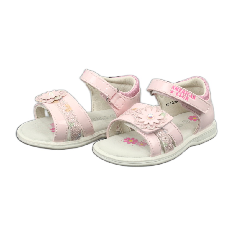 American Club Sandalias de cuero para niñas con flores XD12/20 Rosa 2