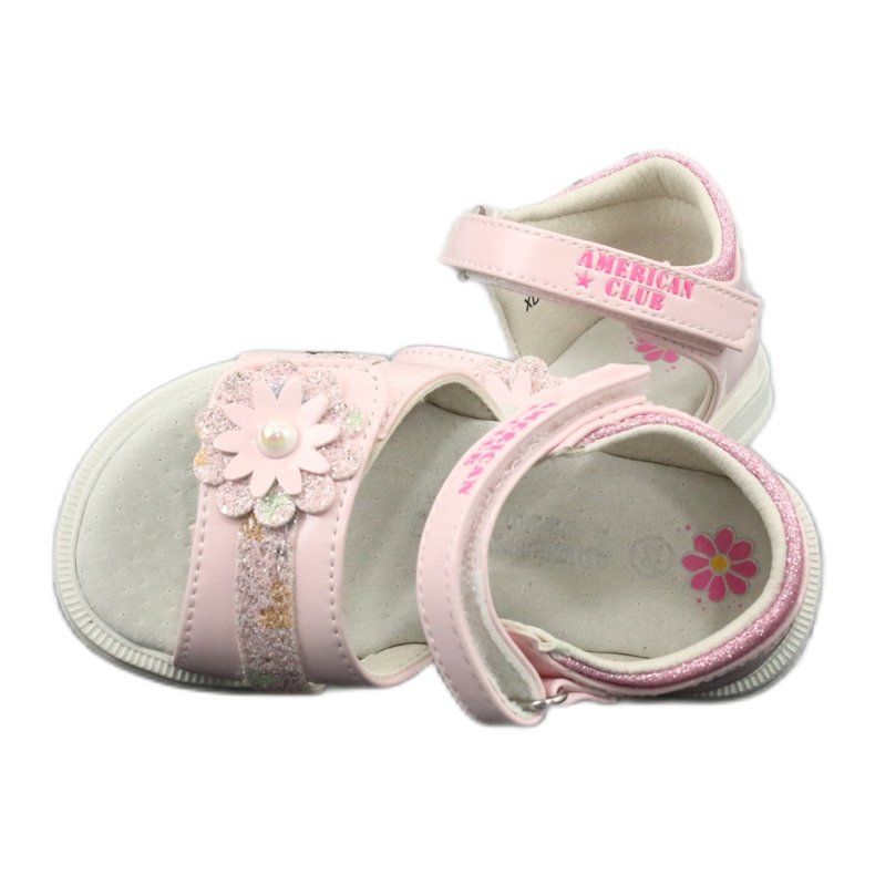 American Club Sandalias de cuero para niñas con flores XD12/20 Rosa 5