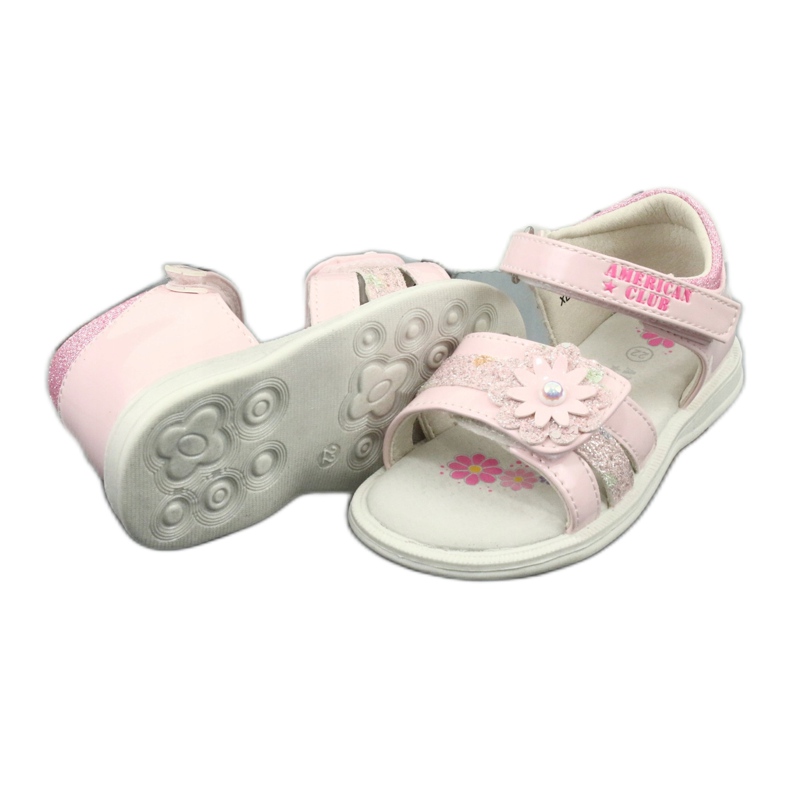 American Club Sandalias de cuero para niñas con flores XD12/20 Rosa 4