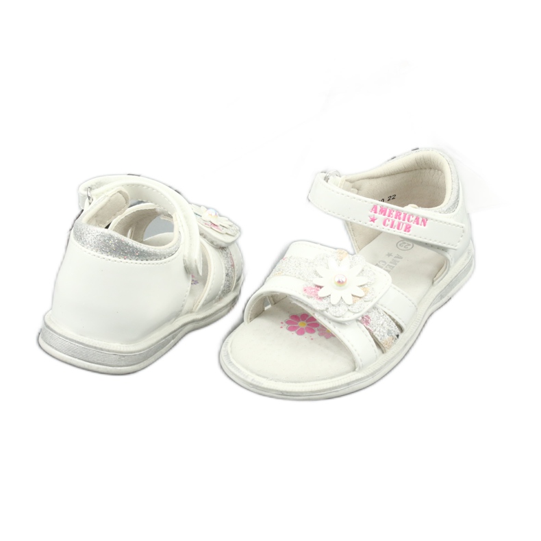 American Club Sandalias Flores de niñas con una perla XD12/20 White blanco 2