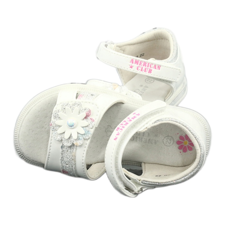 American Club Sandalias Flores de niñas con una perla XD12/20 White blanco 3