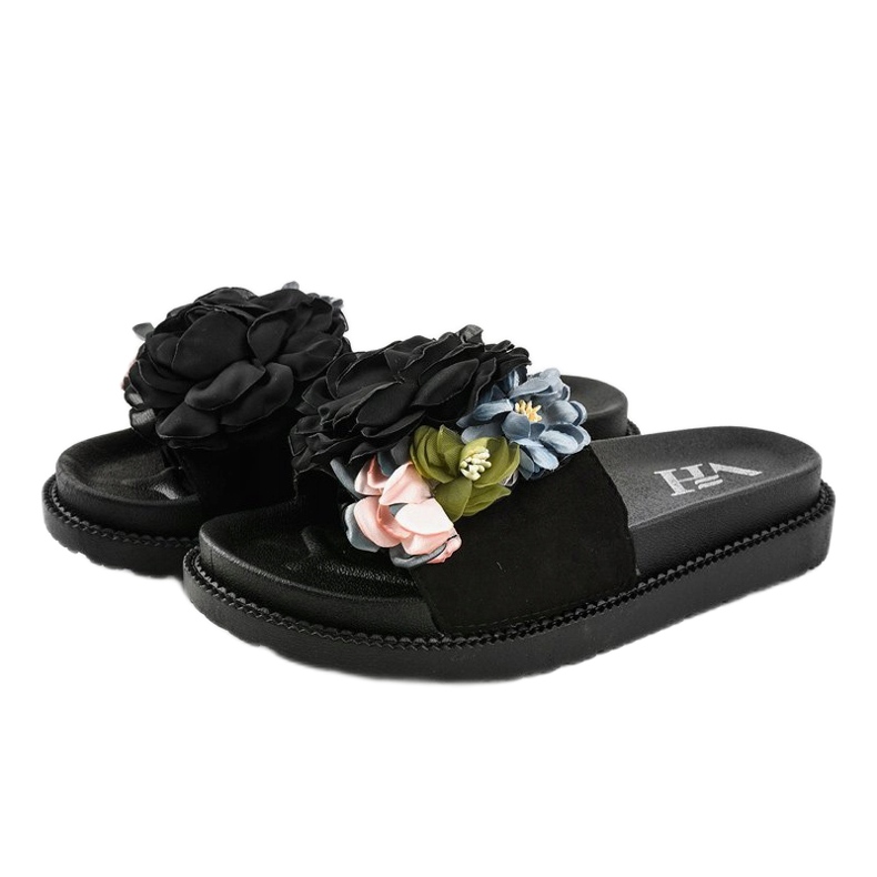 Pantuflas PT-109 negras con flores negro 1 Pantuflas PT-109 negras con flores negro 1