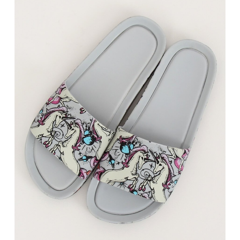 Pantuflas gris unicornio CK83 Gris multicolor 2