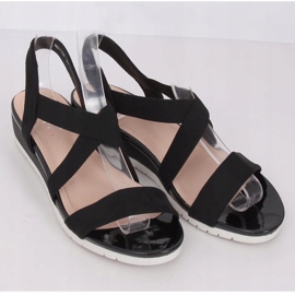 Sandalias negras con tacón de cuña bajo NS116P Negro 1
