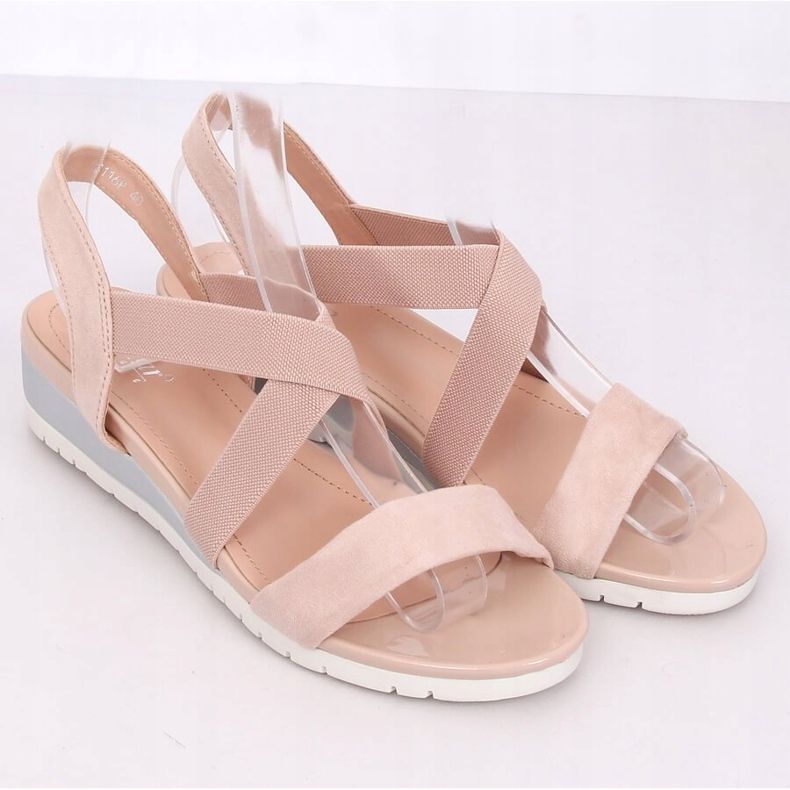 Sandalias de cuña baja beige y rosa NS116P Nude 1
