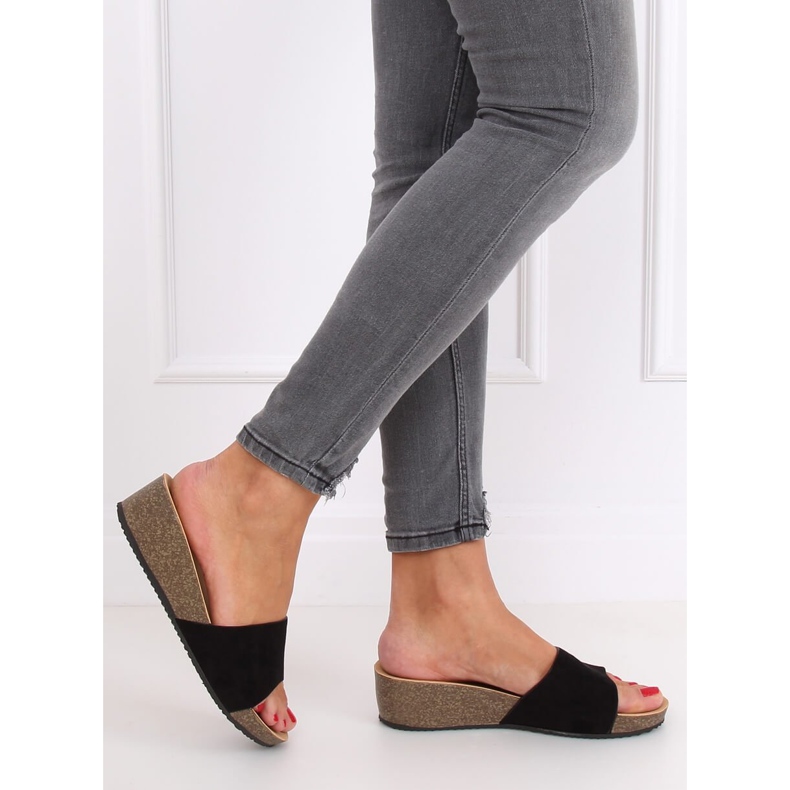 Black G186P Pantuflas de cuña negras negro 1