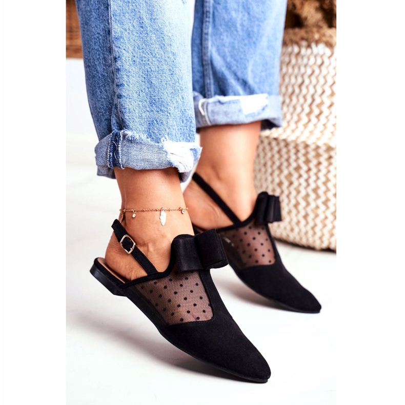 Lu Boo Mujer Bailarina Lazos Mule Domino Negro 2