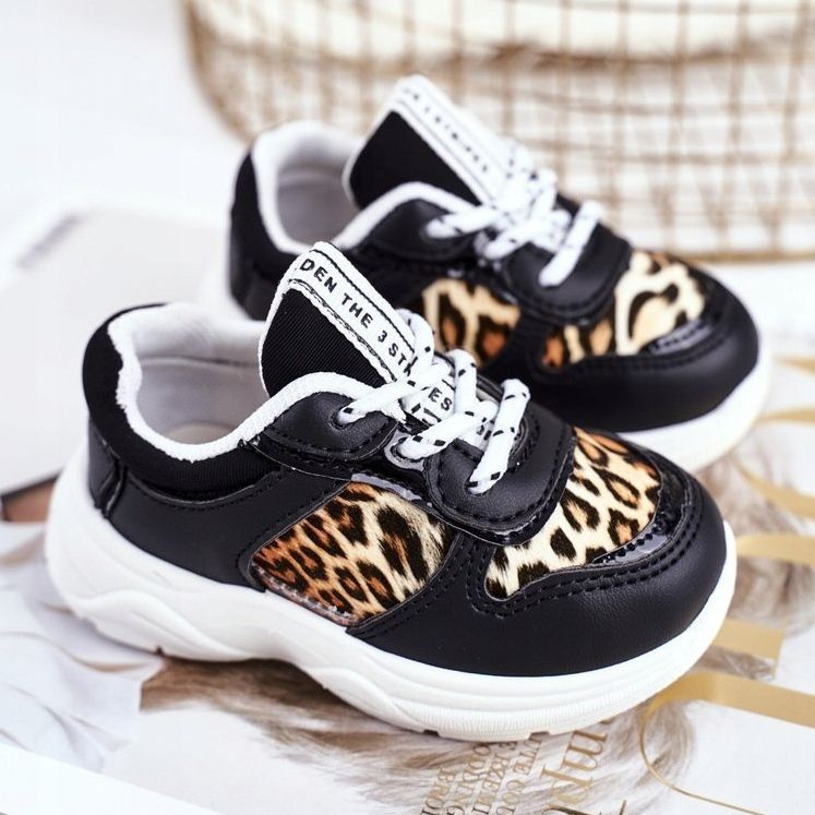 FRROCK Zapatos deportivos negros con estampado de leopardo de penny para niños blanco 1