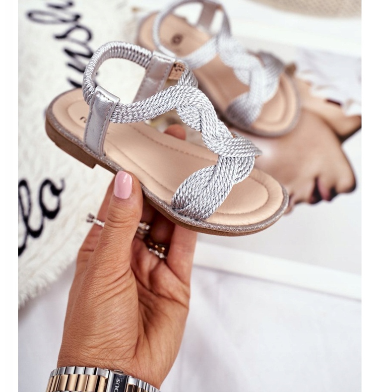 FRROCK Sandalias Lamado plateadas para niños gris 2