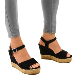 Sandalias de cuña alpargatas negras 9R195 negro 2