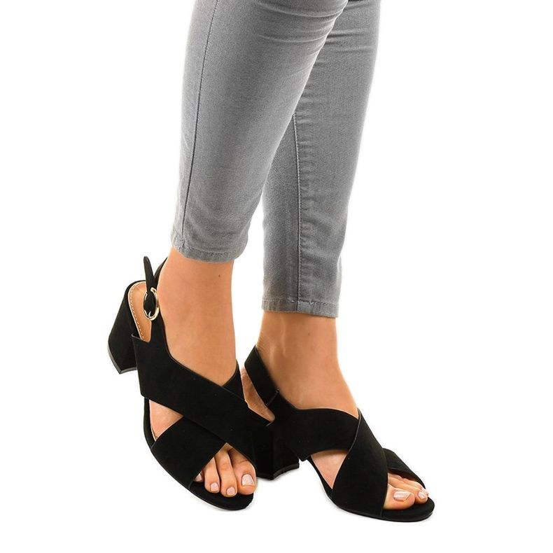 Sandalias de tacón negras ante A305 negro 1 Sandalias de tacón negras ante A305 negro 1