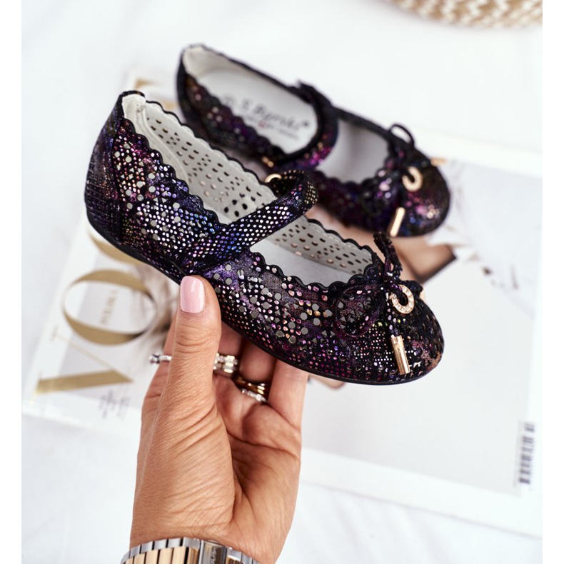 S.Barski Bailarinas Infantiles Negras Caladas con Velcro Barski Remtro negro 2