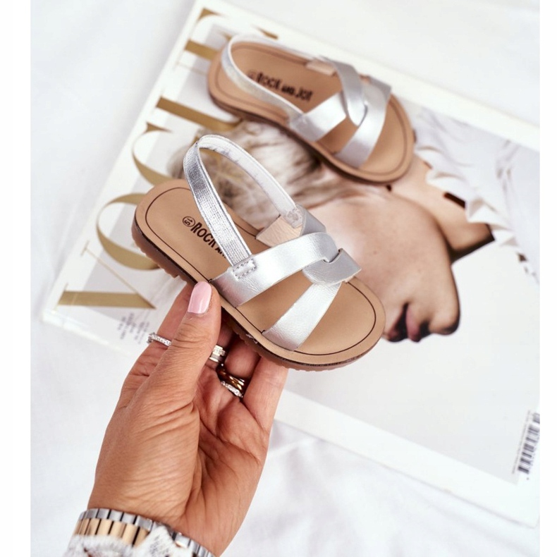 FRROCK Sandalias sin cordones para niños con banda elástica Silver Bambino gris 2