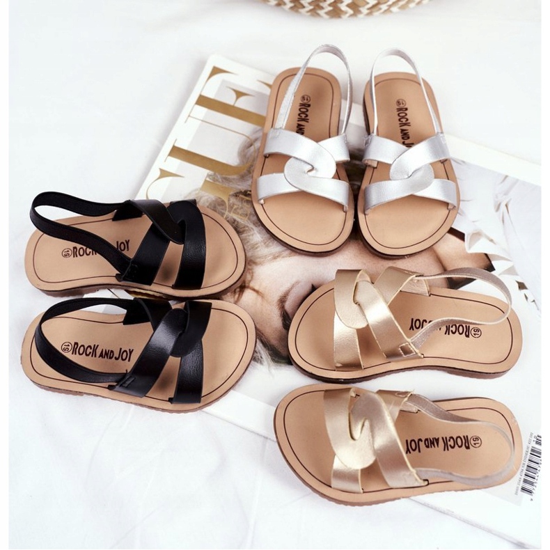 FRROCK Sandalias para niños Sin cordones con banda elástica Golden Bambino dorado 1