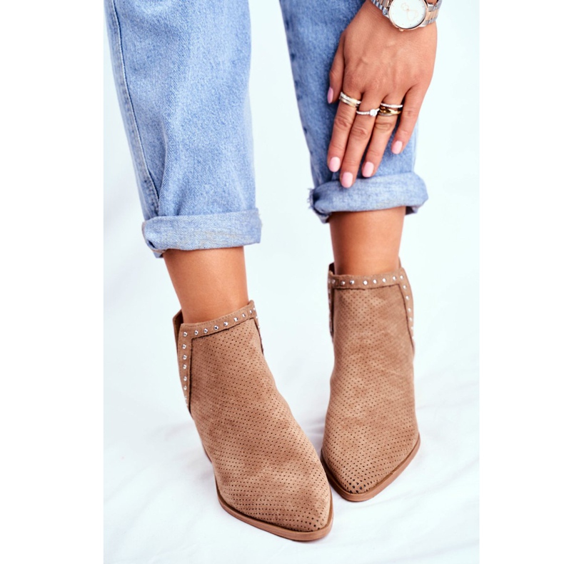 Bellucci Botas De Mujer Con Tacón Ante Calado Beige Margate 2