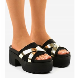 Pantuflas negras de tacón CL-3A309-42 negro amarillo 1 Pantuflas negras de tacón CL-3A309-42 negro amarillo 1