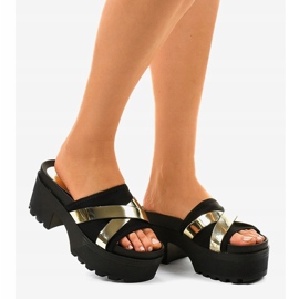 Pantuflas negras de tacón CL-3A309-42 negro amarillo 2 Pantuflas negras de tacón CL-3A309-42 negro amarillo 2