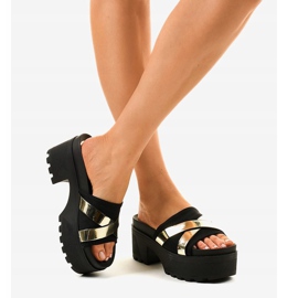 Pantuflas negras de tacón CL-3A309-42 negro amarillo 3
