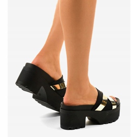 Pantuflas negras de tacón CL-3A309-42 negro amarillo 4