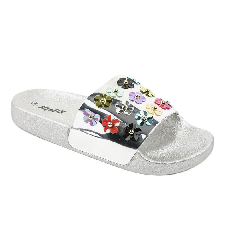 Pantuflas plateadas con flores D7659-3 gris 1