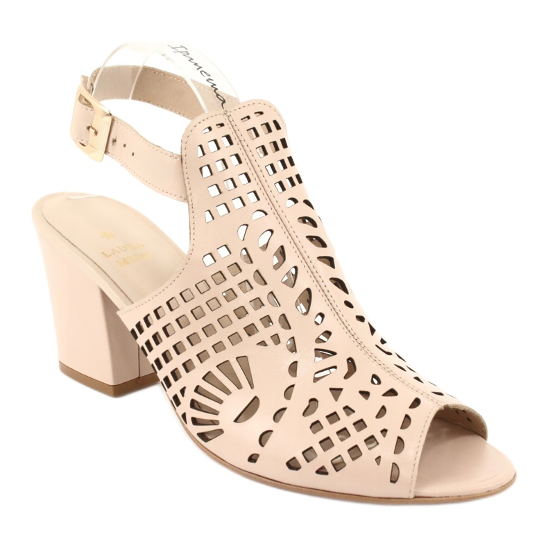 Sandalias En Una Barra Laura Messi 1924 Cuero Beige Montoro rosado 1