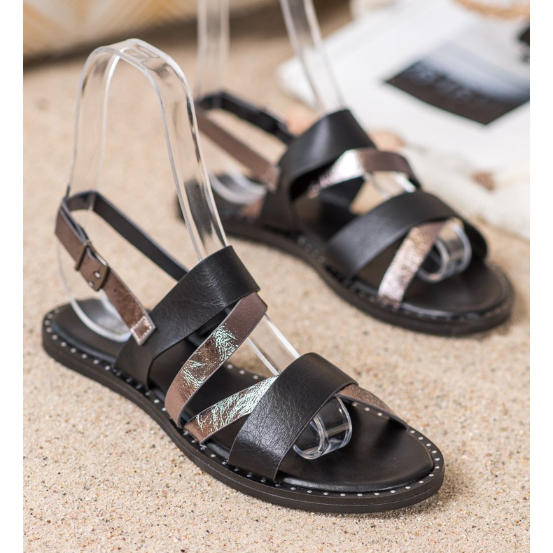 Goodin Sandalias cómodas de cuero ecológico negro 1