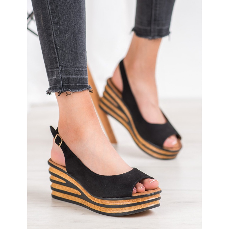 Goodin Sandalias de ante claro negro 2