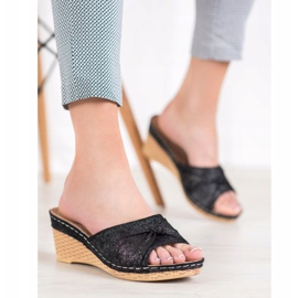 Pantuflas VINCEZA con purpurina elegantes negro 4