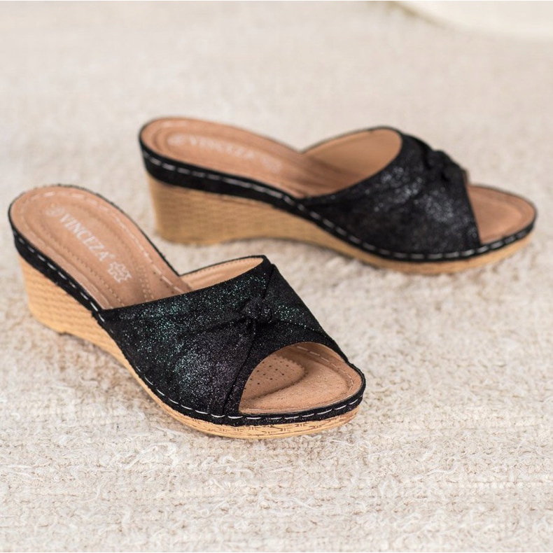 Pantuflas VINCEZA con purpurina elegantes negro 2