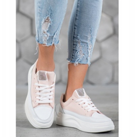 SHELOVET Zapatillas en la plataforma de moda blanco rosado 1