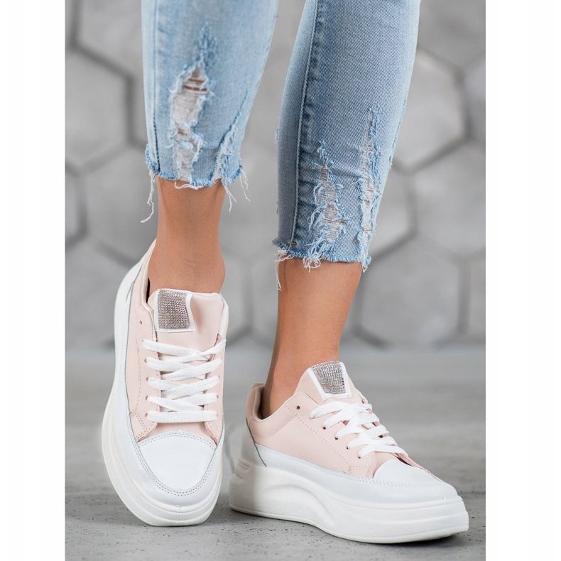 SHELOVET Zapatillas en la plataforma de moda blanco rosado 1