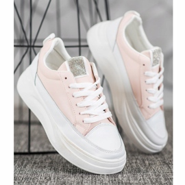 SHELOVET Zapatillas en la plataforma de moda blanco rosado 4