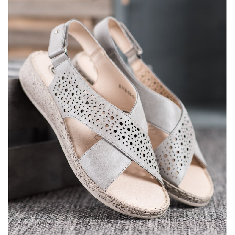 SHELOVET Cómodas sandalias de velcro gris 2