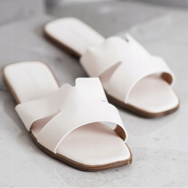 SHELOVET Pantuflas Clásicas de Piel Ecológica blanco 2