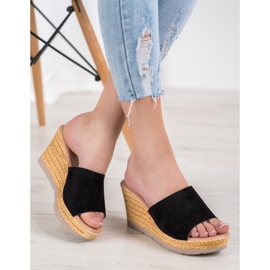 SHELOVET Sandalias de cuña de ante negro 2