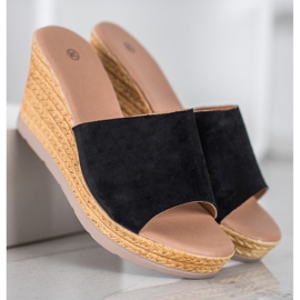 SHELOVET Sandalias de cuña de ante negro 4